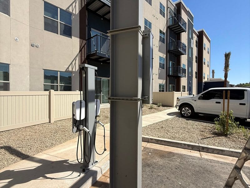Solar carport columns and electrical enclosures repainted by ACP Commercial Painting Company in Goodyear, AZ